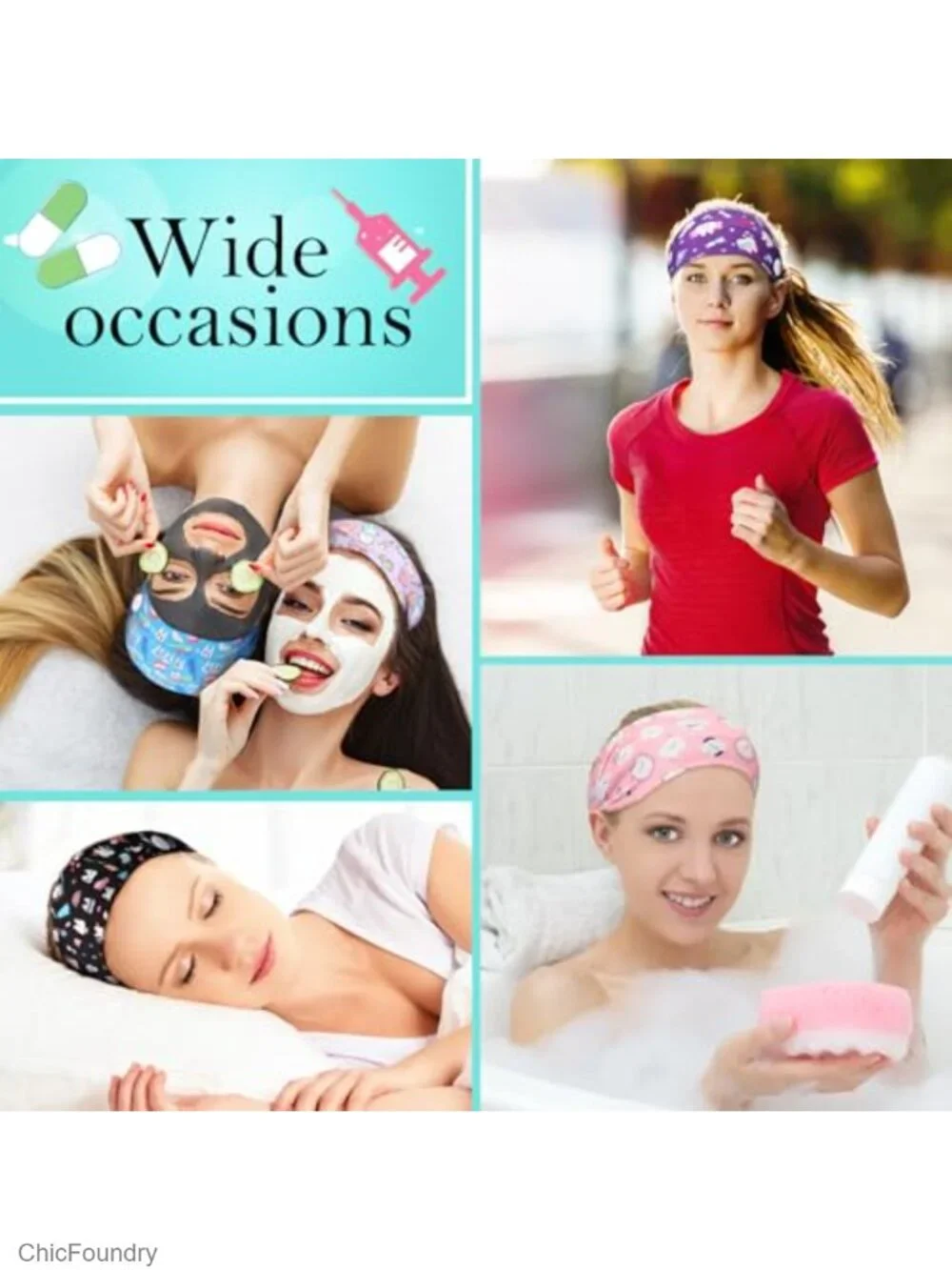 12 Pack Nurse Headbands for Women, Elastic Fabric Dental Hygienist Headband,
